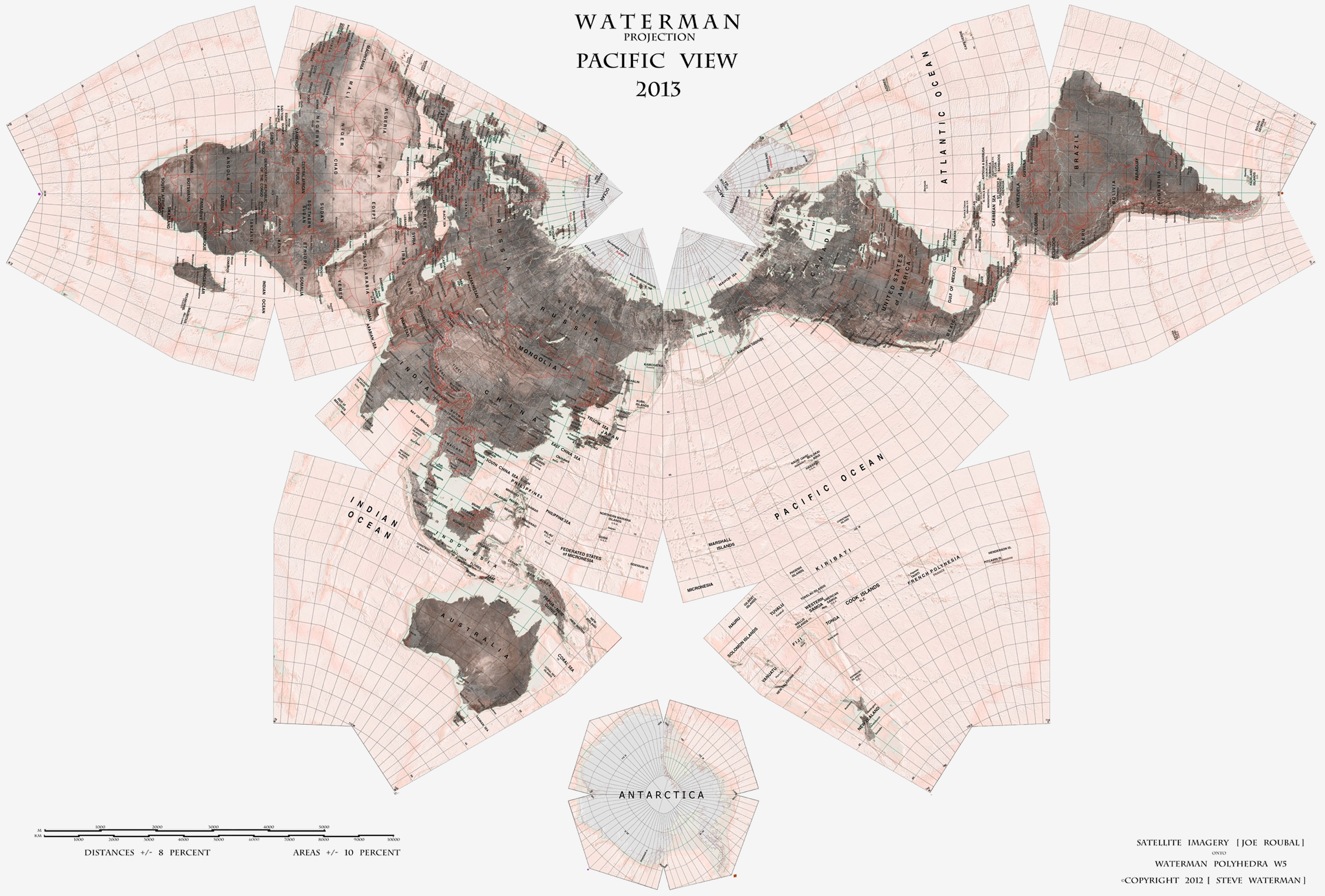 Map of the World Based on the Waterman Butterfly Map Projection